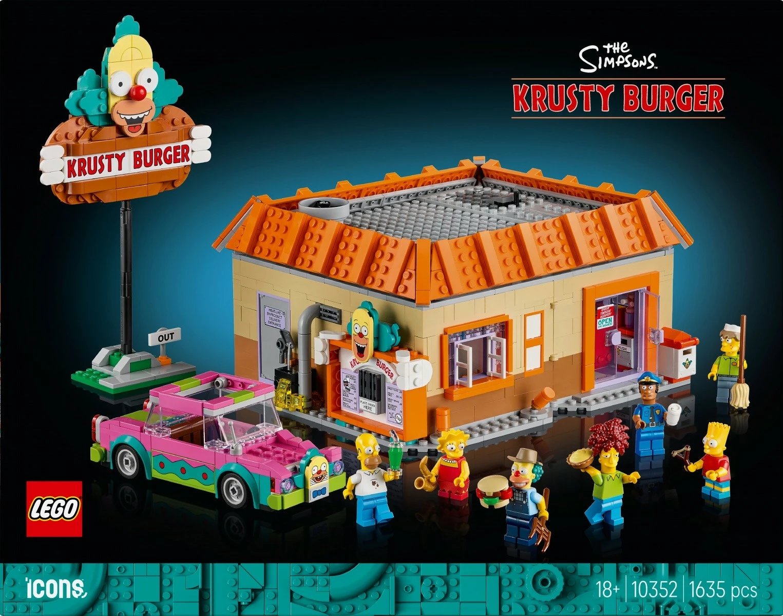 Set ndërtimi LEGO Icons The Simpsons Krusty Burger 10352, 1635 pjesë, për të rritur