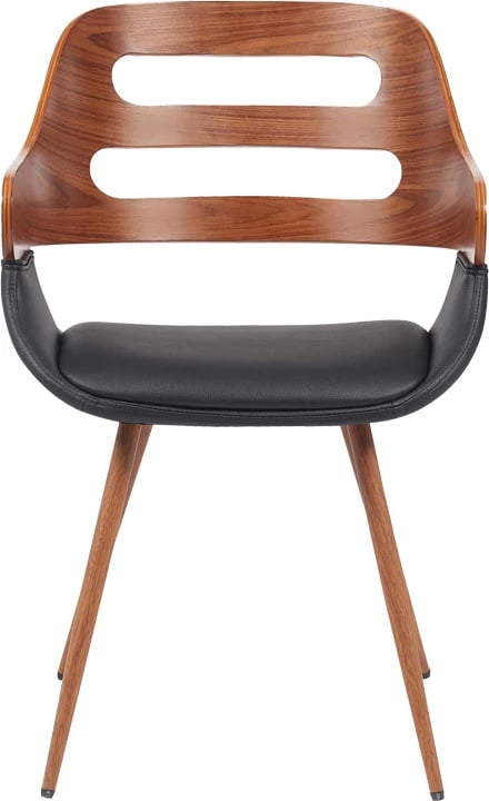 Karrige Fern, lëkurë PU e zezë, dru arre, 52x59x80cm