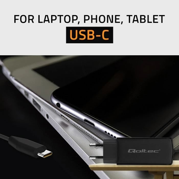 Karikues universal Qoltec 52419, 65W, GaN, USB-C 3.1, i zi