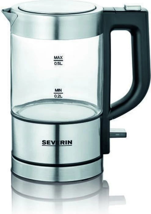 Zierëse uji, Severin, WK 3472, 0.5 L, xham + çelik inox, argjendtë/zezë