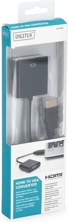 Adapter HDMI në VGA Digitus DA-70461 me audio 3.5mm, i zi