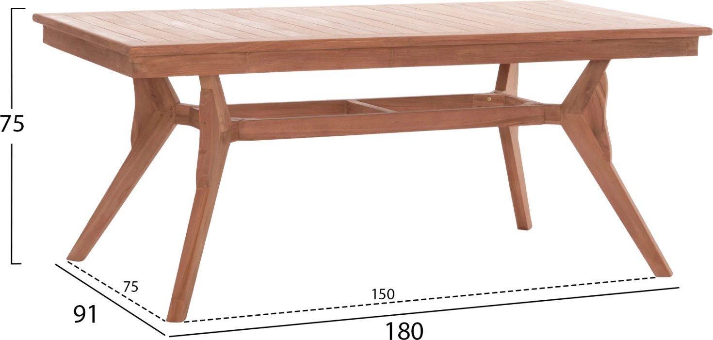 Tavolinë ngrënie për jashtë, dru teak natyral, WONDER FH18116, 180x91x75cm
