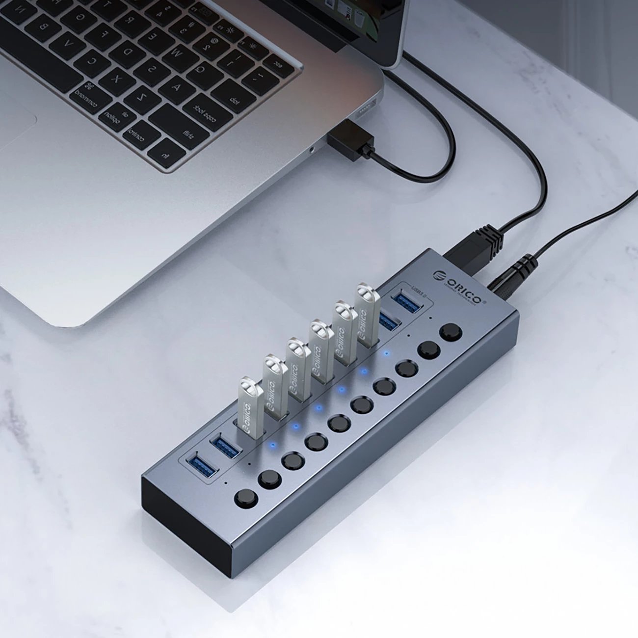 Hub USB Orico BT2U3-16AB, 16x USB-A 3.0 me çelësa, Gri