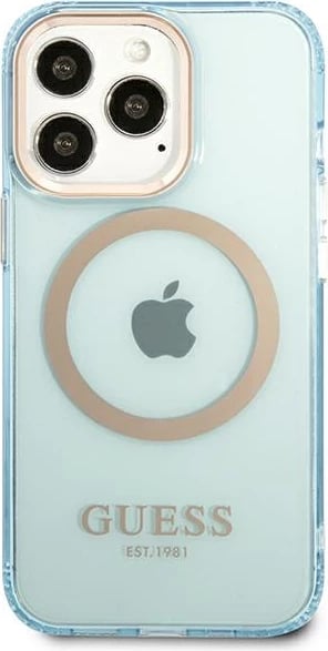 Mbështjellës Guess Gold Outline Translucent MagSafe për iPhone 13 Pro / iPhone 13, Blu