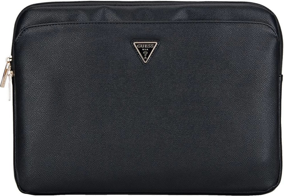 Çantë laptopi Guess Grained Zipper Pocket Triangle Logo 14", e zezë
