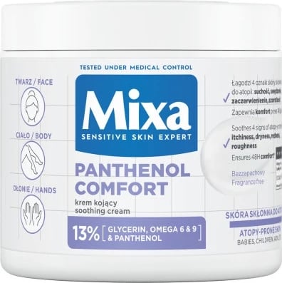 Krem për fytyrë, duar dhe trup MIXA Panthenol Comfort Soothing, 400ml