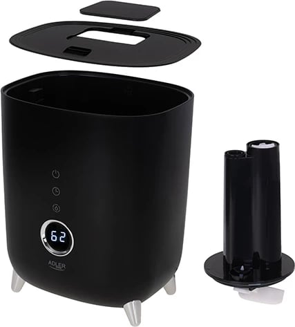Lagështues ultrasonik, Adler, AD 7972, depozitë 4L, kapacitet 150-300 ml/orë, zonë deri 35 m2, ekran LED me touch, timer, aromaterapi, i zi