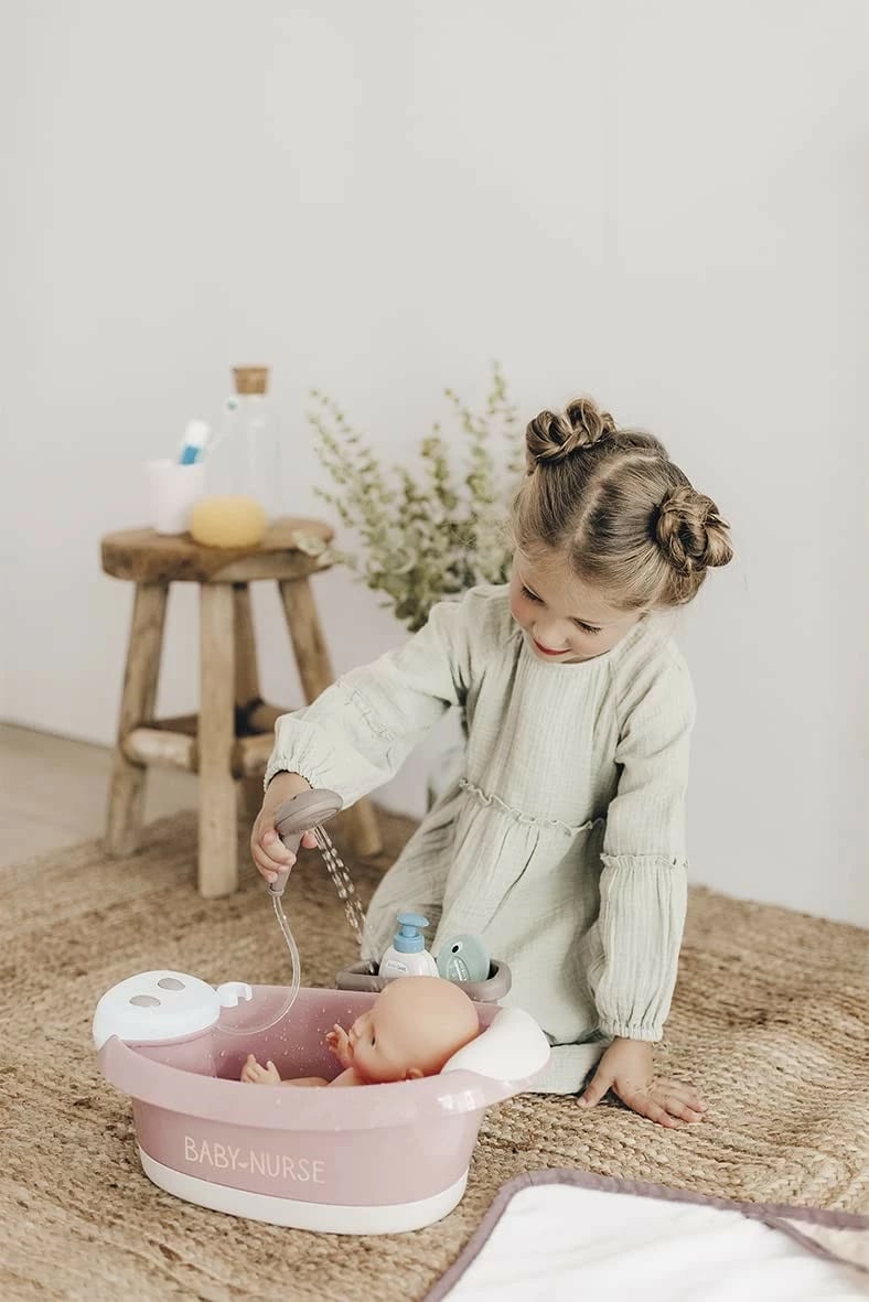 Vaskë lodër Baby Nurse Smoby 7600220368 me hidromasazh dhe dritë, bezhë/rozë/e bardhë, set aksesorësh