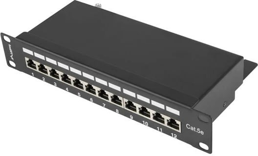 Patch panel Lanberg PPF5-9012-B, 12 porta, 1U, Cat 5e, i zi