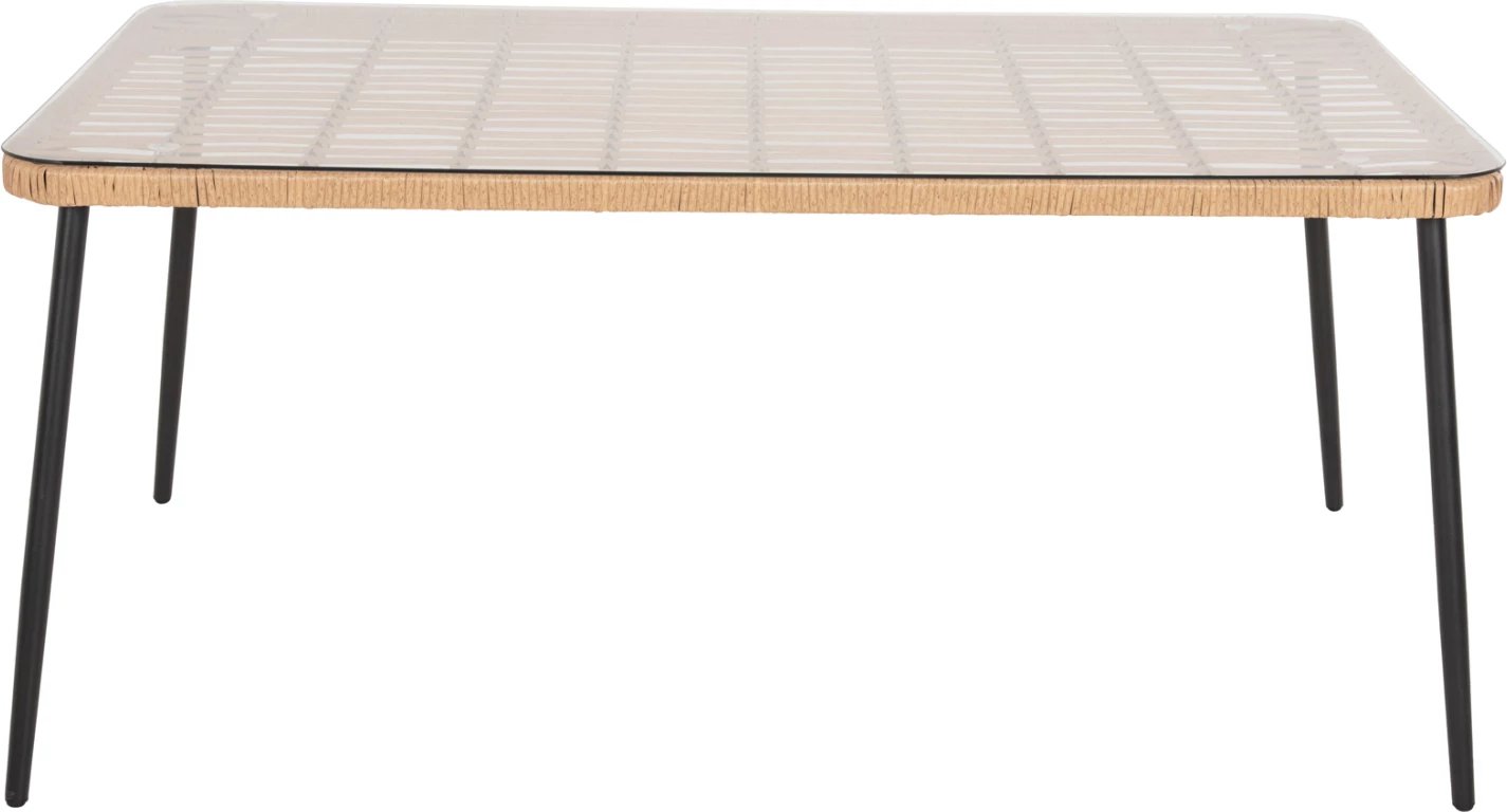 Tavolinë drejtkëndore për ngrënie, ALLEGRA, FH5538.11, metal i zi, ratan natyral, 159,5x89,5x72H cm