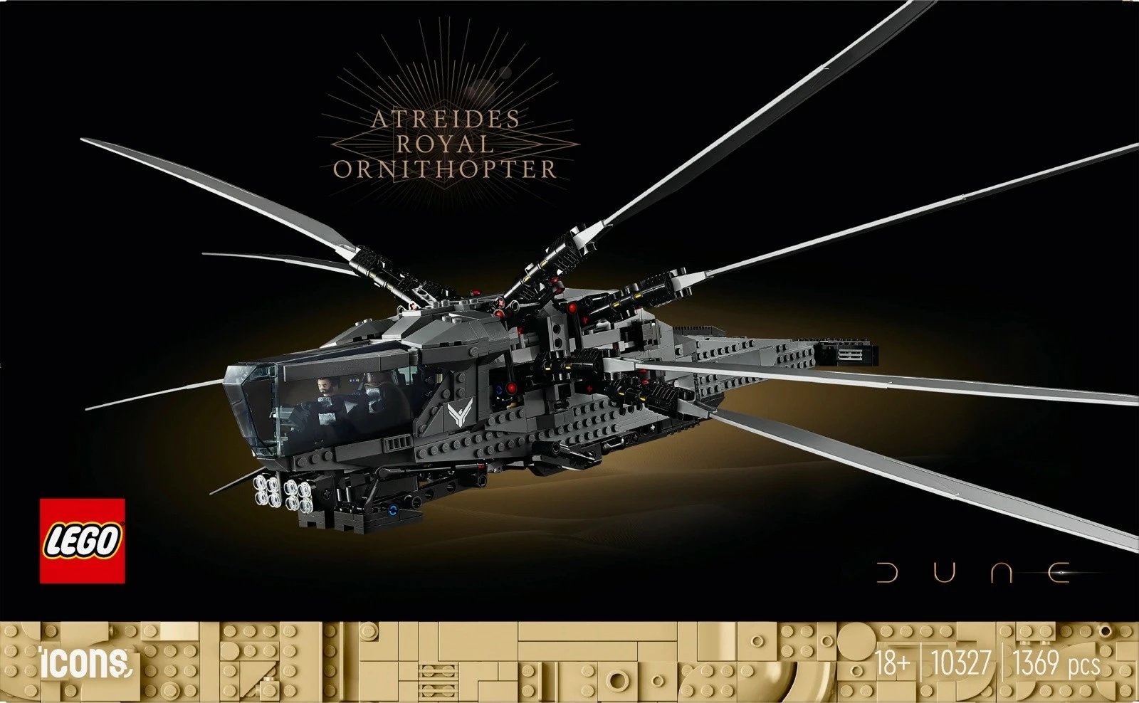 Set LEGO Icons Dune Atreides Royal Ornithopter 10327, 1369 pjesë, me minifigura