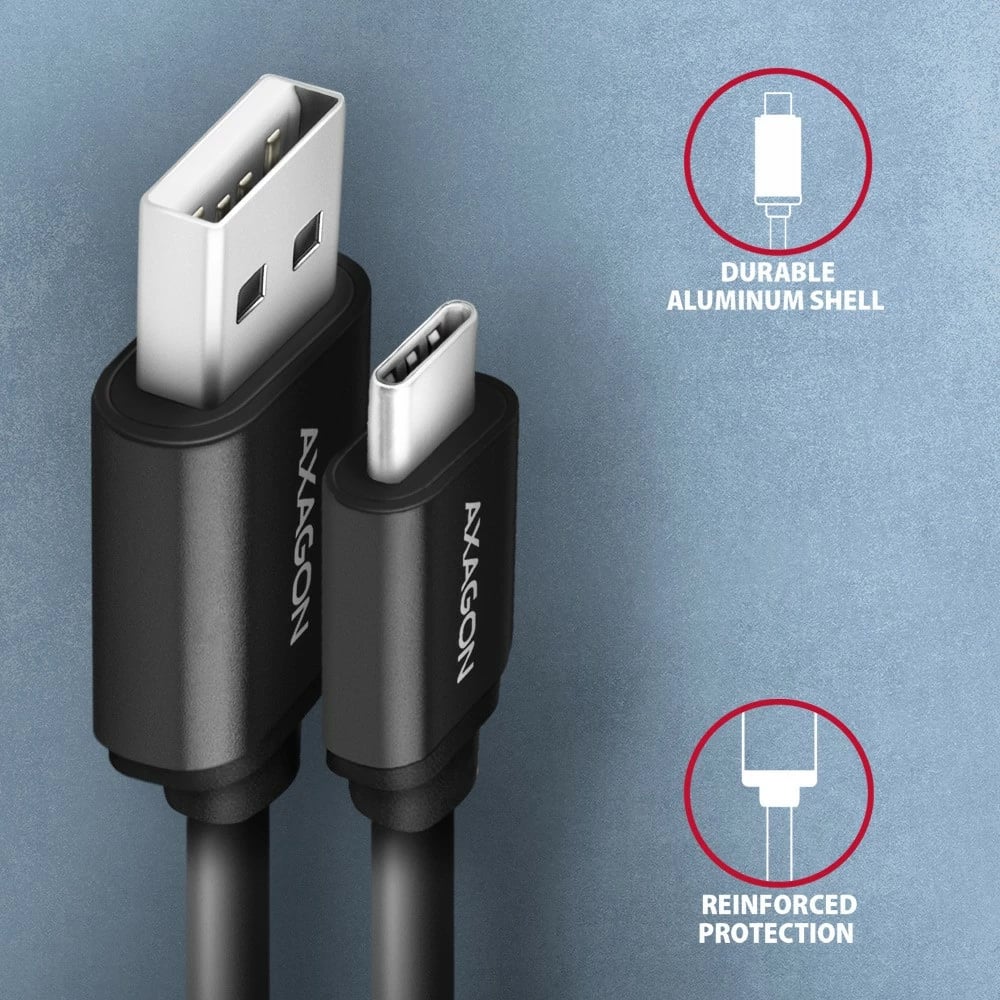 Kabllo AXAGON BUCM-AM10TB, USB-C në USB-A, 0.6m, e zezë