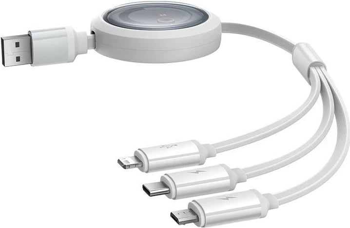 Kabëll Baseus Free2Draw, USB në micro USB + Lightning + USB-C, 3.5A, 1.1m, bardhë Kabëll Baseus Free2Draw, USB në micro USB + Lightning + USB-C, 3.5A, 1.1m, bardhë