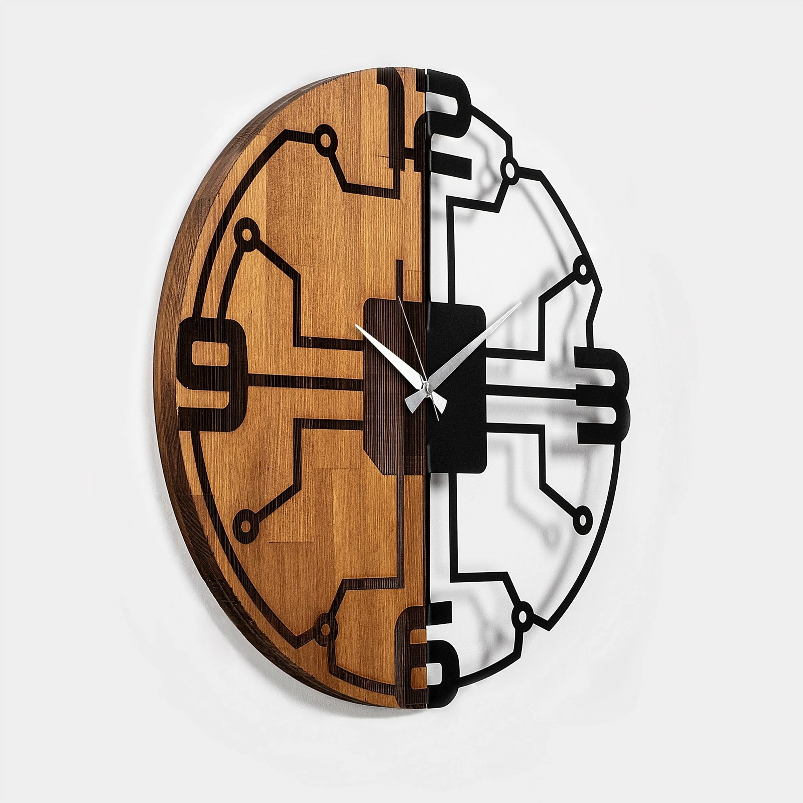 Orë muri dekorative prej druri, Wallity, ngjyrë arre dhe e zezë, 56cm