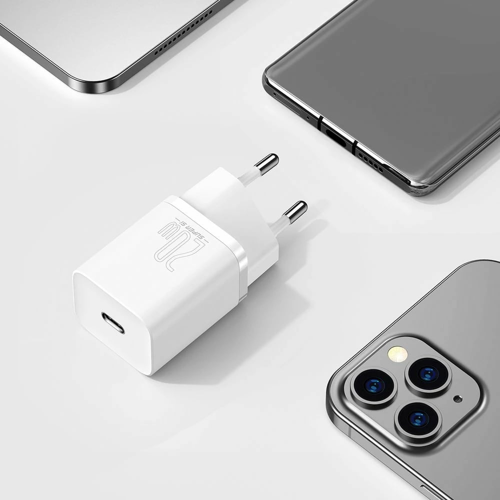 Karikues muri Baseus Super Si 1C me kabllo USB-C në Lightning 1m, 20W, Bardhë