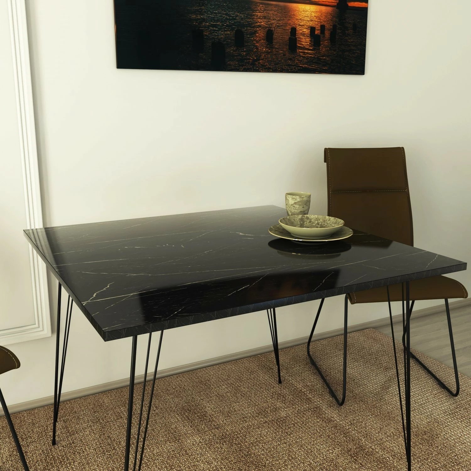 Tavolinë Hanah Home, katrore Sandalf - Royal, ngjyrë e zezë dhe e bardhë