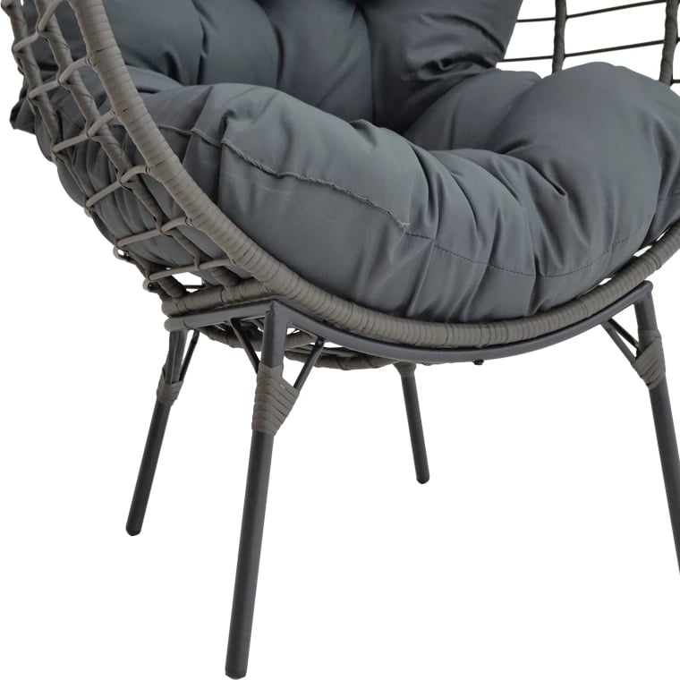 Karrige Nestie, bastun, ngjyrë gri, këmbë metalike, jastëk gri, 102x80x155cm