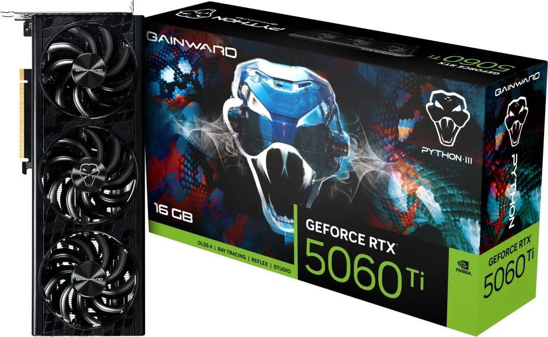 Kartelë grafike Gainward RTX 5060 Ti Phyton III OC 16GB GDDR7, e zezë