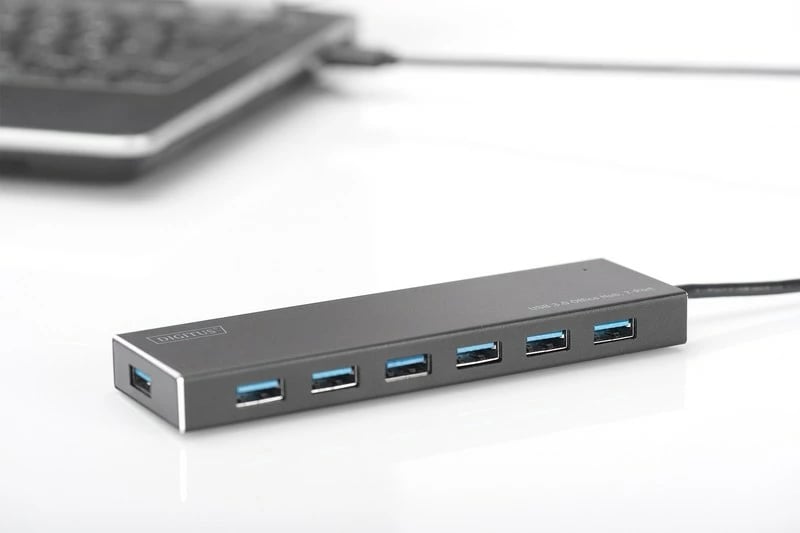 Hub USB 3.0 Digitus DA-70241-1, 7 porta, aktiv, alumini, zi