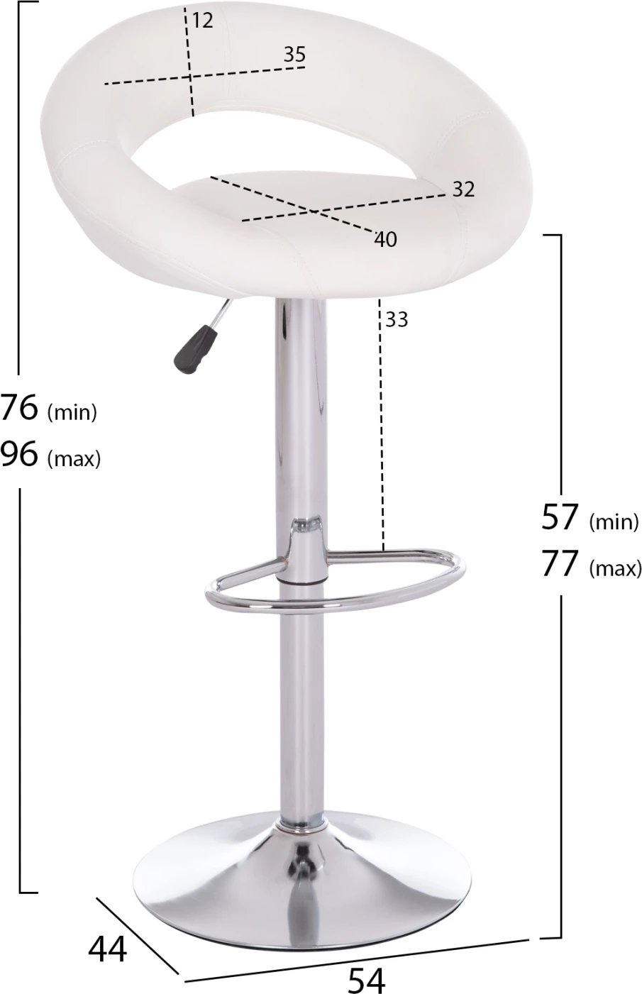 Karrige për bar rrotulluese REA, lëkurë PU e bardhë, me amortizator, 54x47x96cm, set prej 2 copë