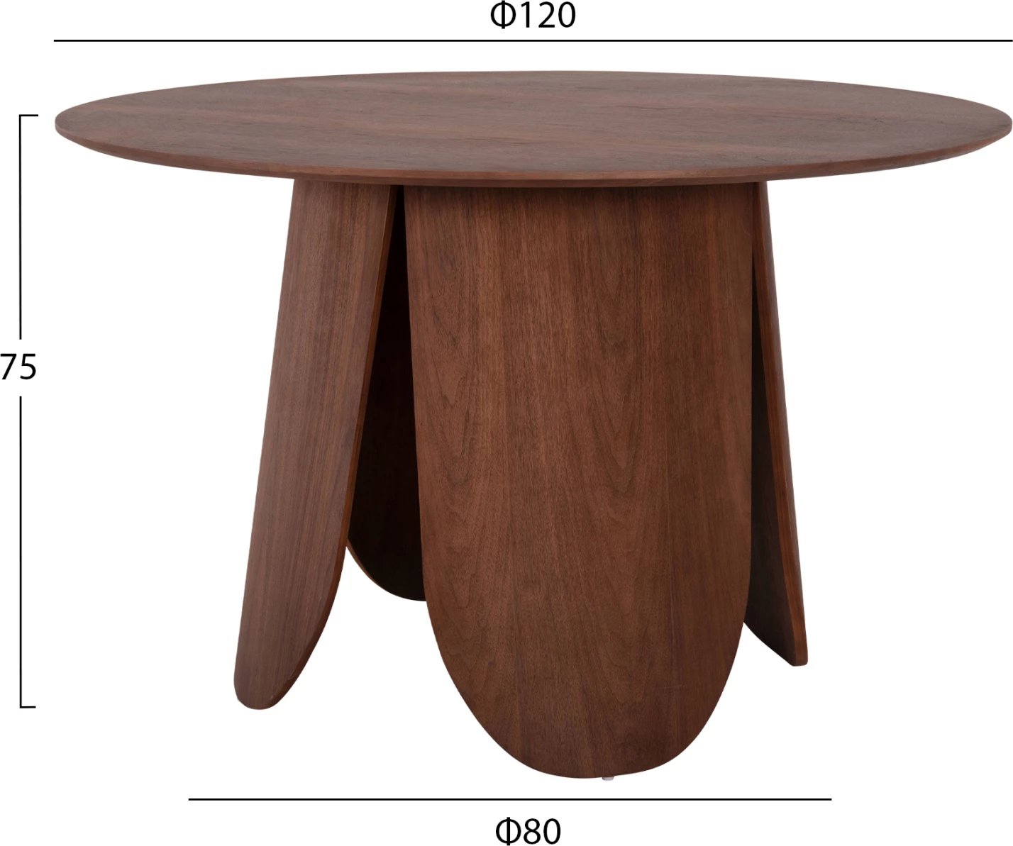 Tavolinë e rrumbullakët për ngrënie, DENTY, MDF me furnir lisi, ngjyrë arre, Φ120x75H cm