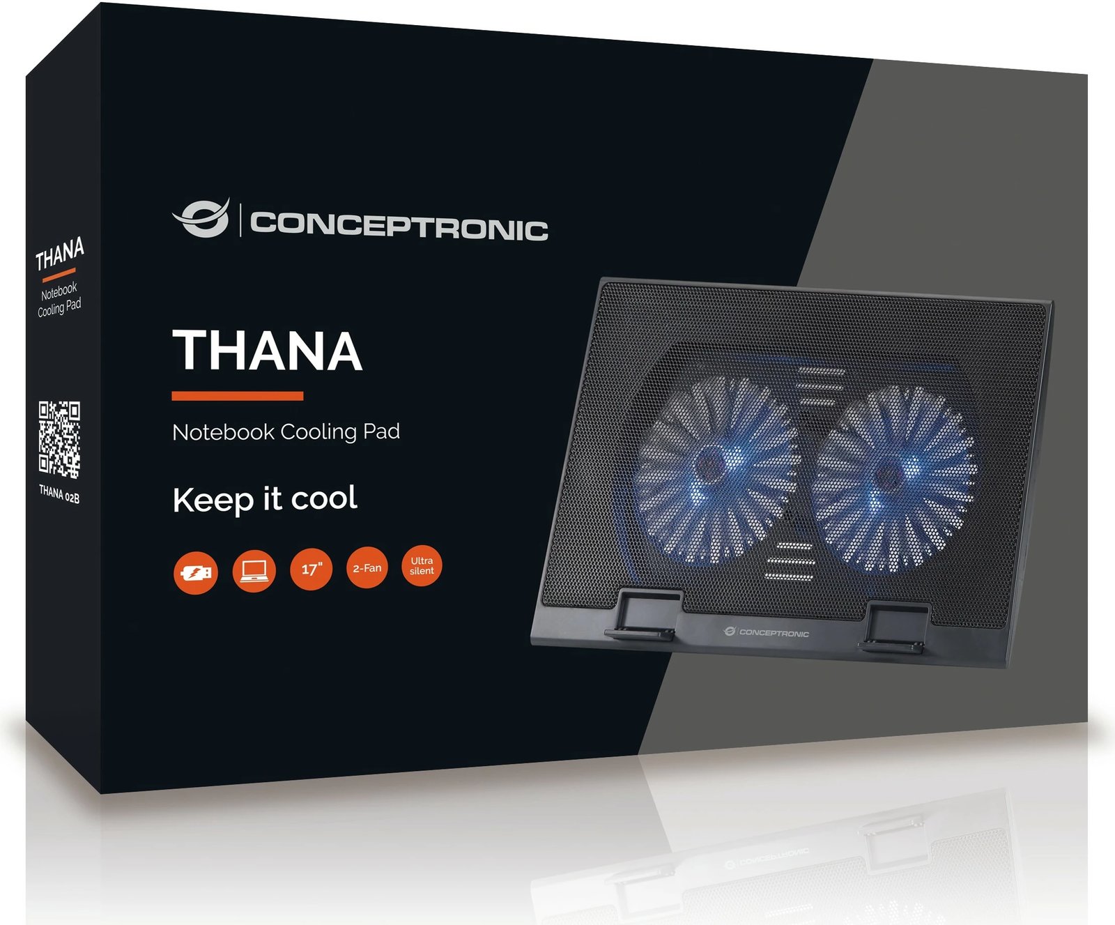 Pad ftohës laptopi Conceptronic 2-Fan, USB-A 2.0, deri 17 inç, zi