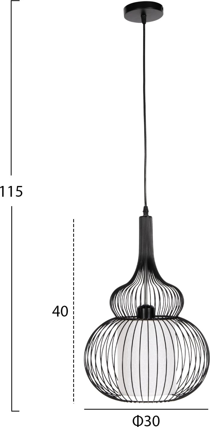 Llambë varëse tavani FH4185, metal i zi, pëlhurë e bardhë, Φ30x115H cm Llambë varëse tavani FH4185, metal i zi, pëlhurë e bardhë, Φ30x115H cm