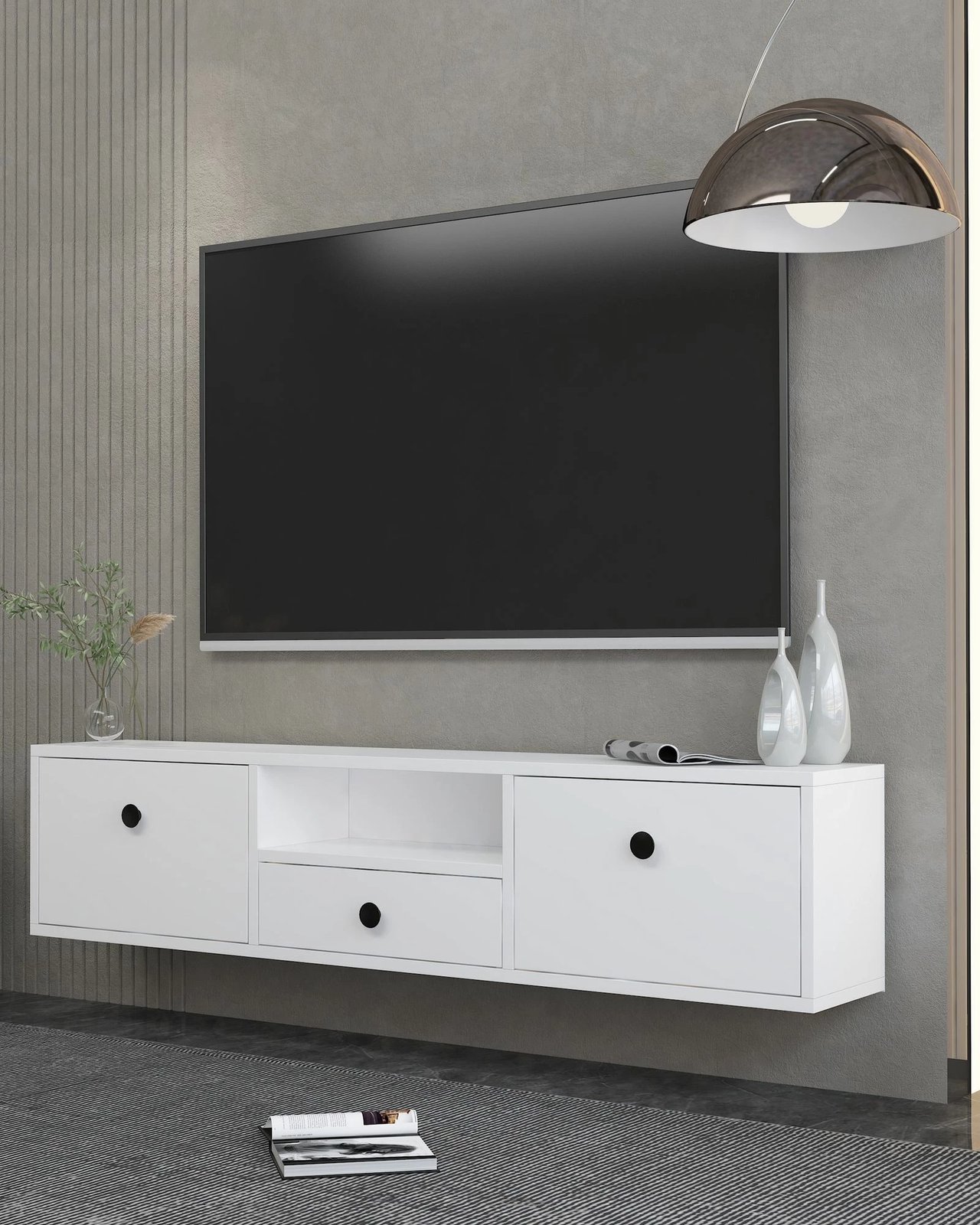 Komodë TV Skye Decor, 1301-DROP-1, e bardhë, e zezë