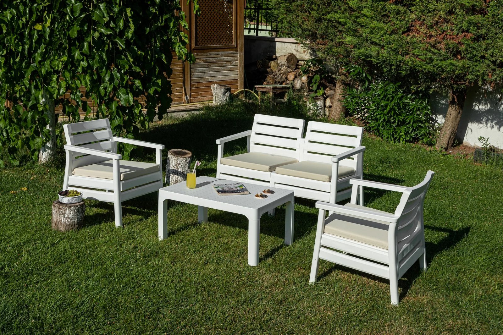 Set lounge për kopsht, ngjyrë e bardhë, Skye Decor, Solemare