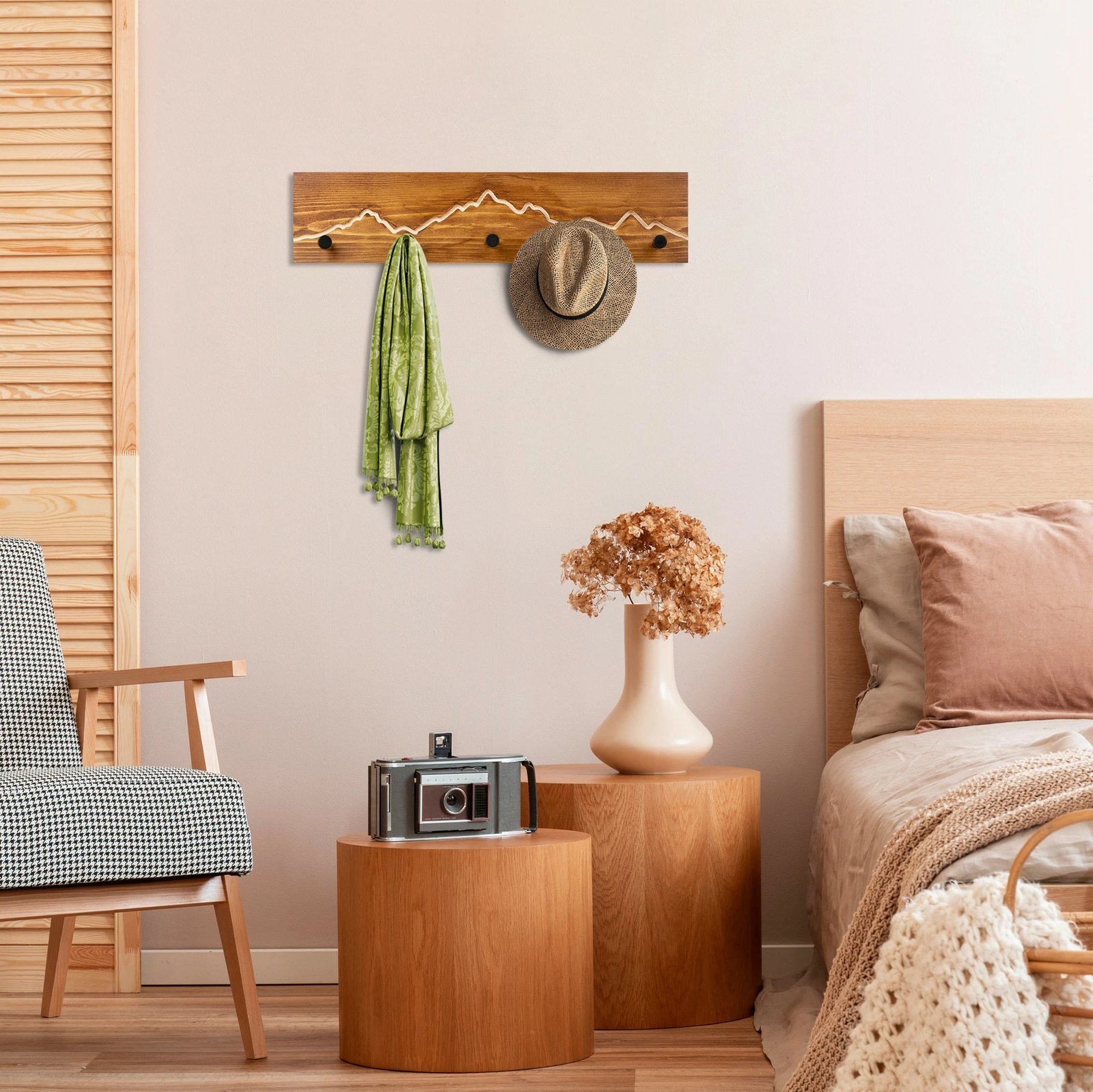 Varëse muri prej druri, motiv mali, Wallity, ngjyrë arre/natyrale, Mountain 2