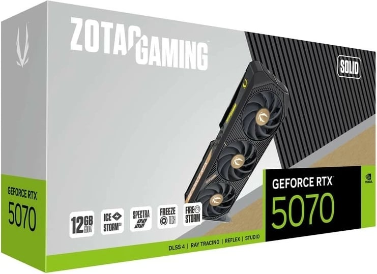 Kartë grafike, ZOTAC GAMING, GeForce RTX 5070 SOLID ZT-B50700D-10P, 12GB GDDR7 192-bit, 3x DisplayPort/HDMI, PCIe 5.0