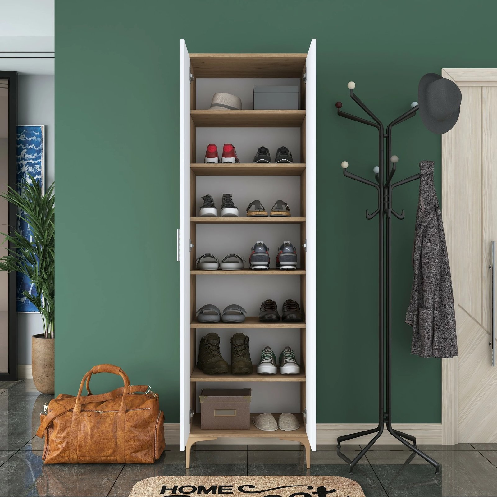 Stendë korridori, ngjyrë arrë dhe e bardhë, EA116-2746