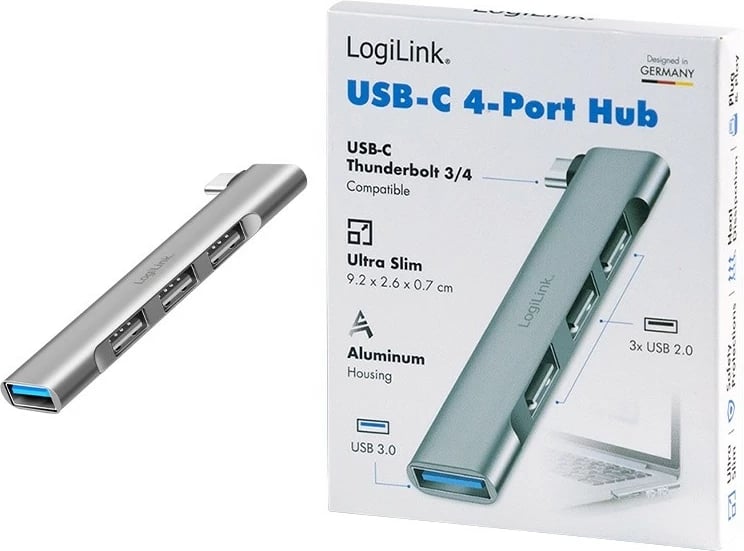 USB-C HUB LogiLink UA0437, 4 porta USB (1x USB 3.0, 3x USB 2.0), argjendtë