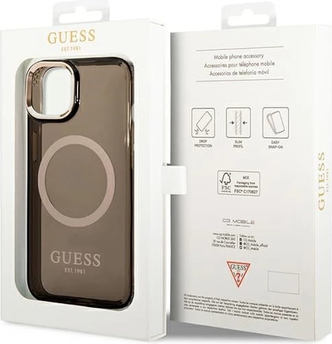Mbështjellës Guess GUHMP14SHTCMK për iPhone 14 6.1", i fortë, MagSafe, i zi/ari