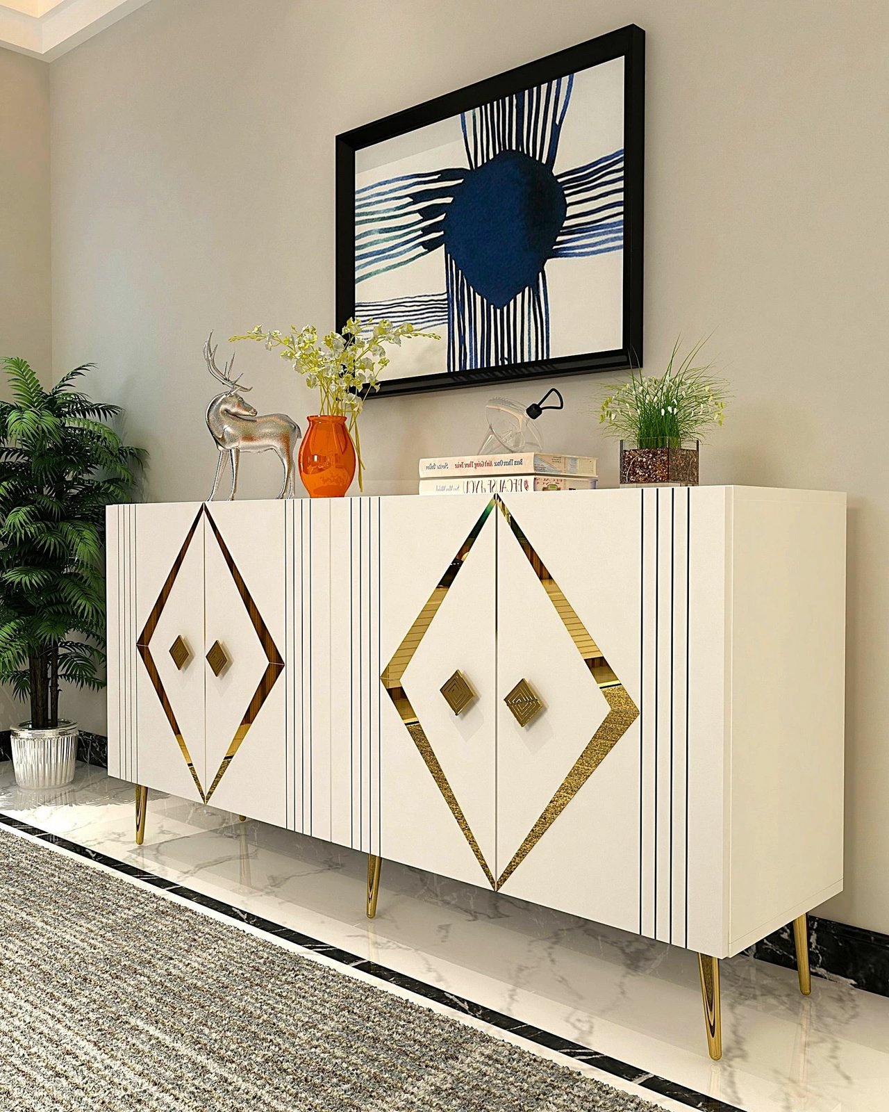 Konsol Skye Decor, Domino KB150, e bardhë, ari