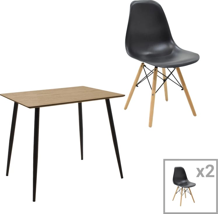 Set tavoline me karrige Julita-Cuba, ngjyrë e zezë-sonoma, 70x70x75cm