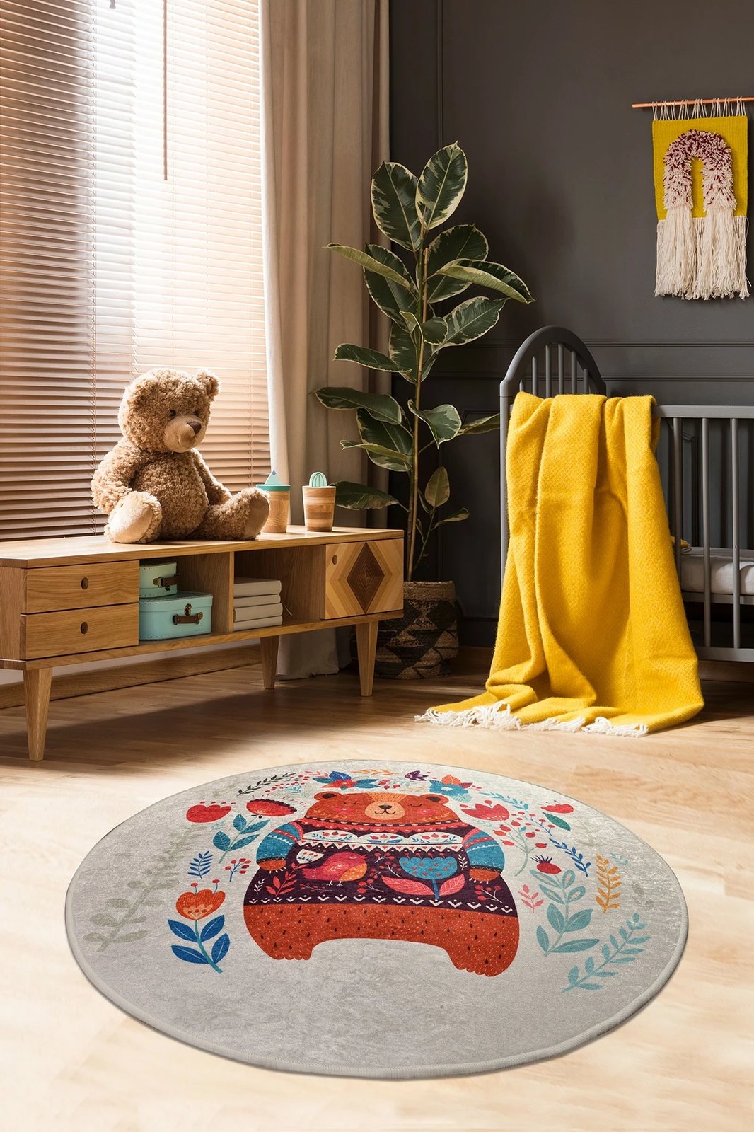 Qilim i rrumbullakët, shumëngjyrësh, 140cm, dizajn ari Sweet Bear, Conceptum Hypnose