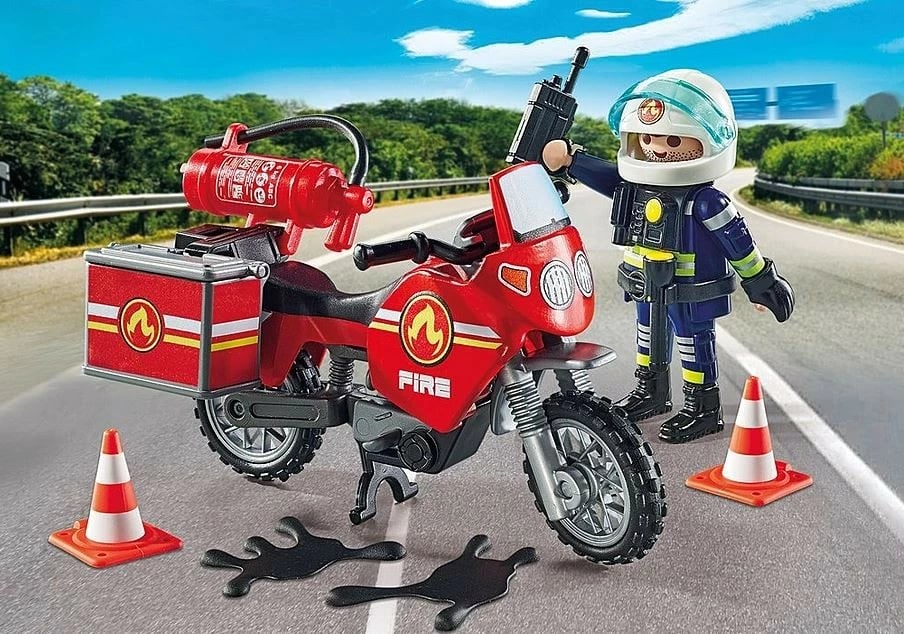Set lodrash Playmobil Action Heroes 71466, motoçikletë zjarrfikësi, 21 pjesë