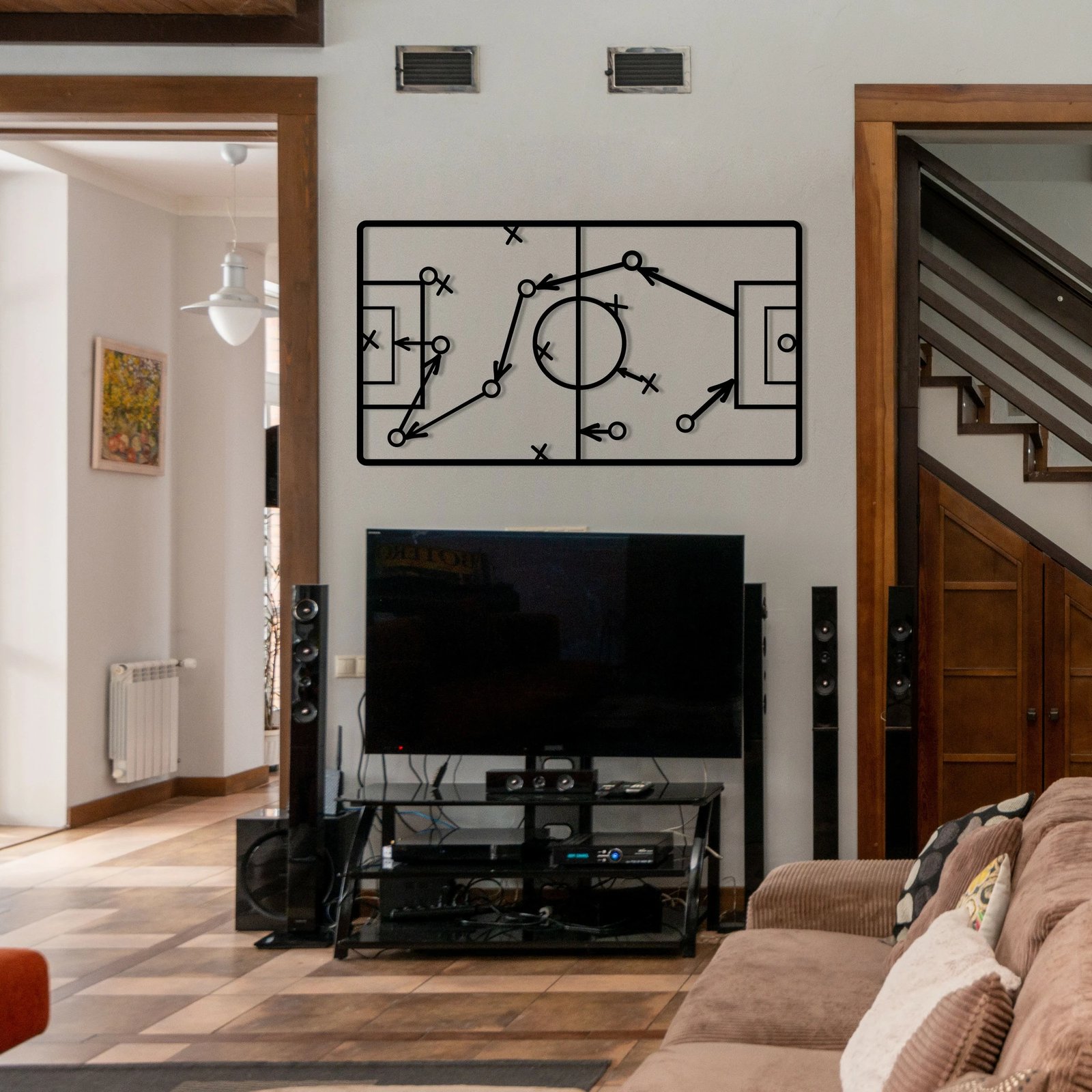 Aksesor dekorativ metalik për mur, Wallity Taktik - M117, ngjyrë e zezë, 68x38cm