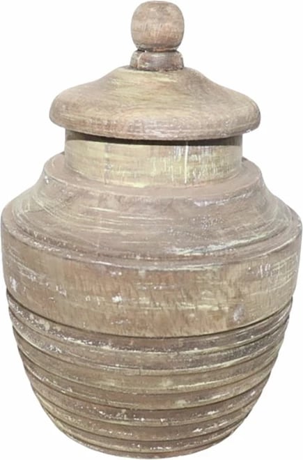 Kavanoz druri me kapak, ngjyrë natyrale antike, 12x12x18cm