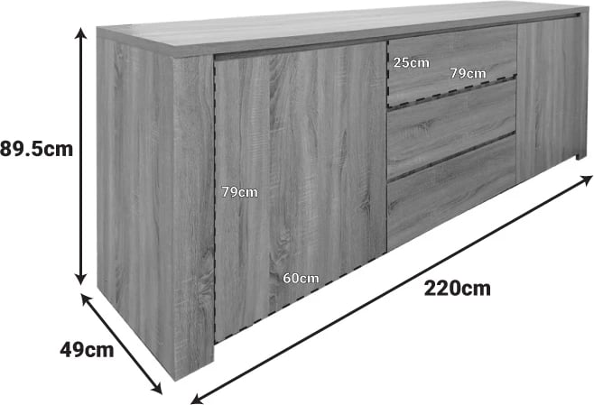 Bufe Kalya, ngjyrë sonoma, 220x49x89.5cm