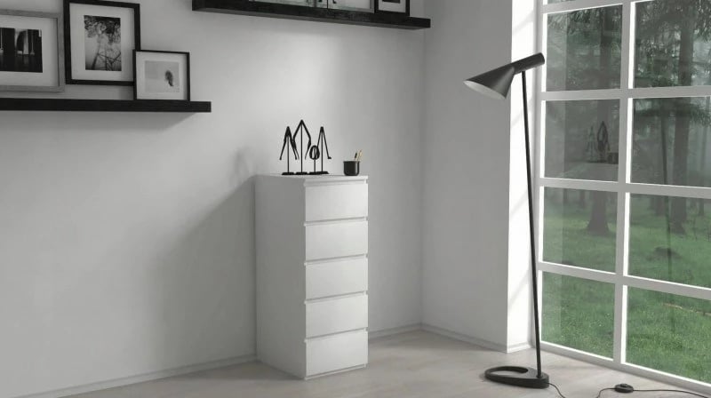 Komodinë 5 sirtarësh W5, e bardhë