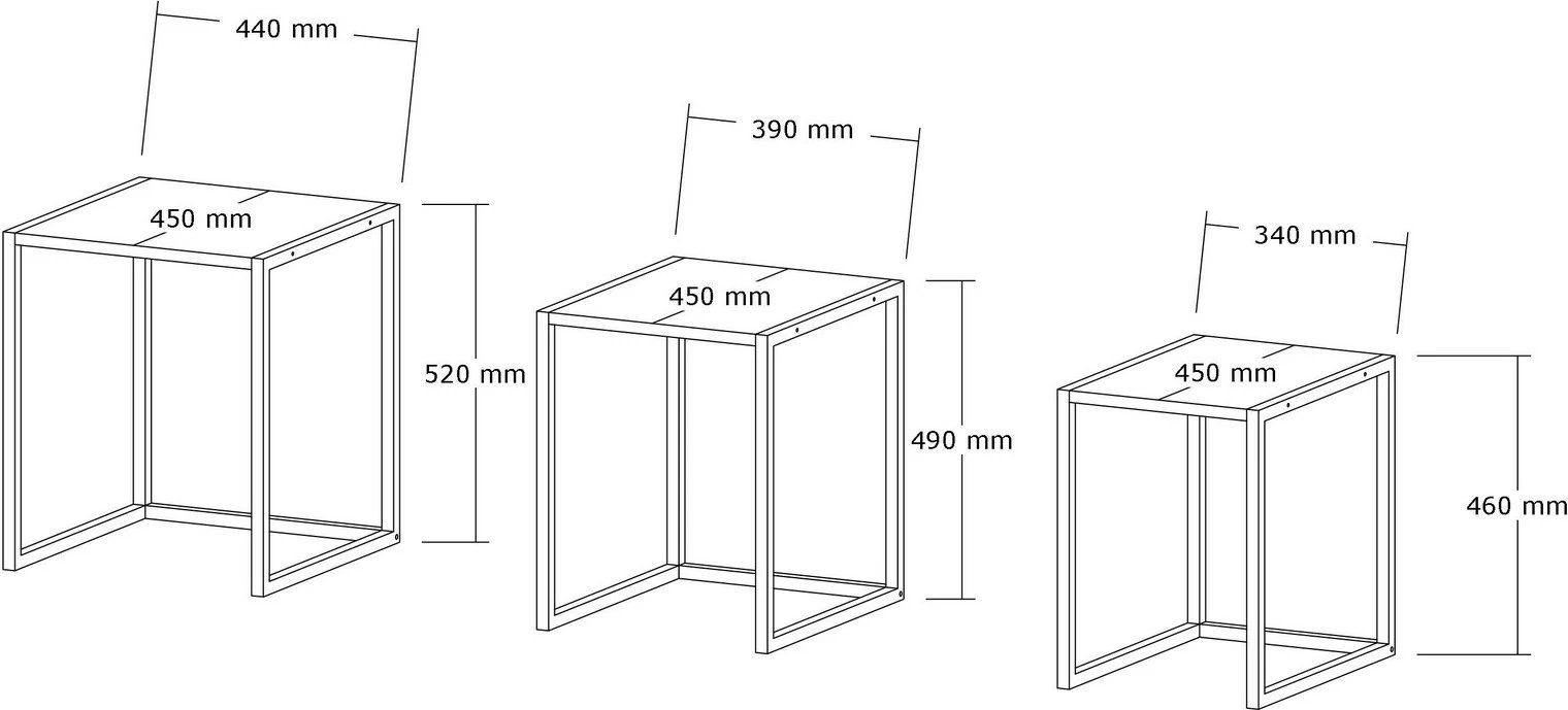Set tavolinash ndihmëse të vendosshme, ngjyrë e zezë dhe arre, 3 copë, Hanah Home, Tali