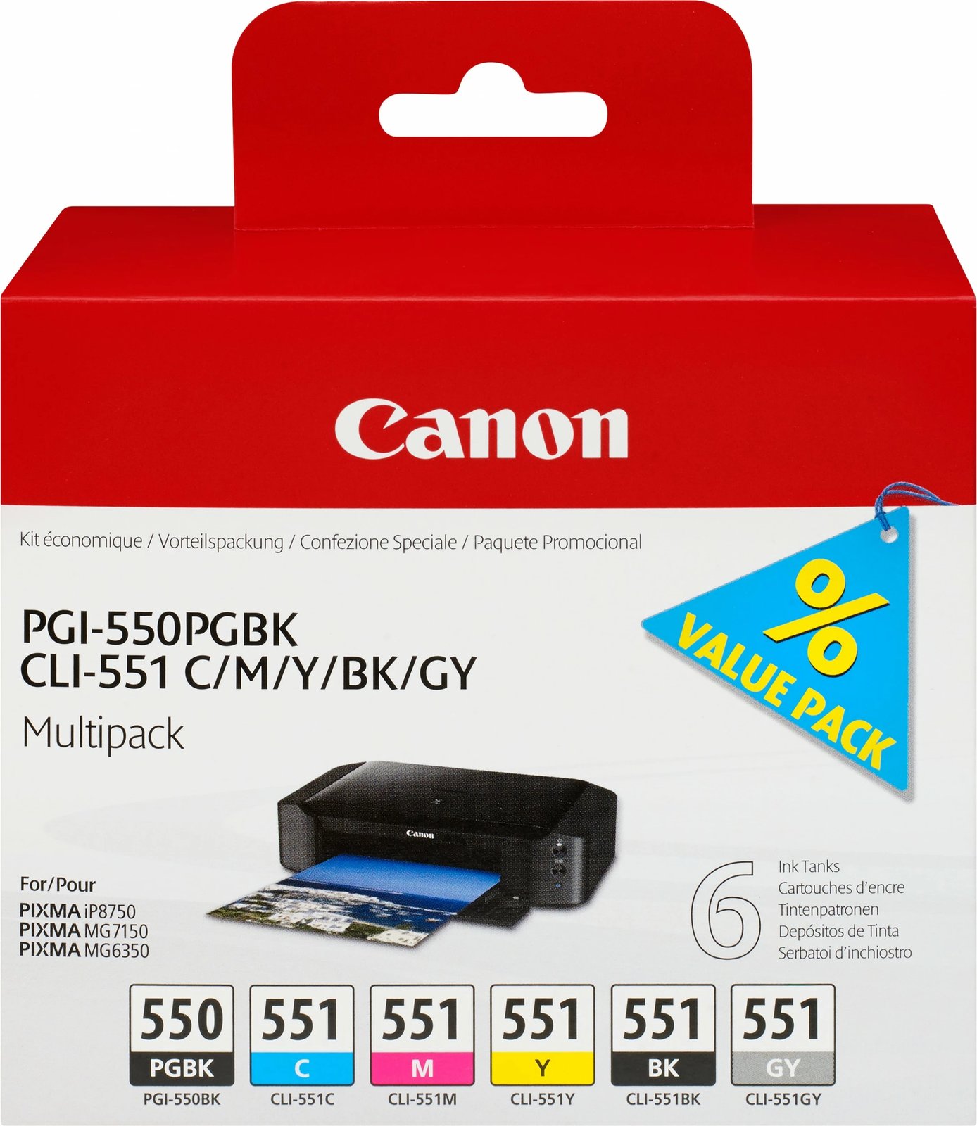 Toner Canon PGI-550/CLI-551 multipack 6 copë, për Pixma, ngjyra të ndryshme