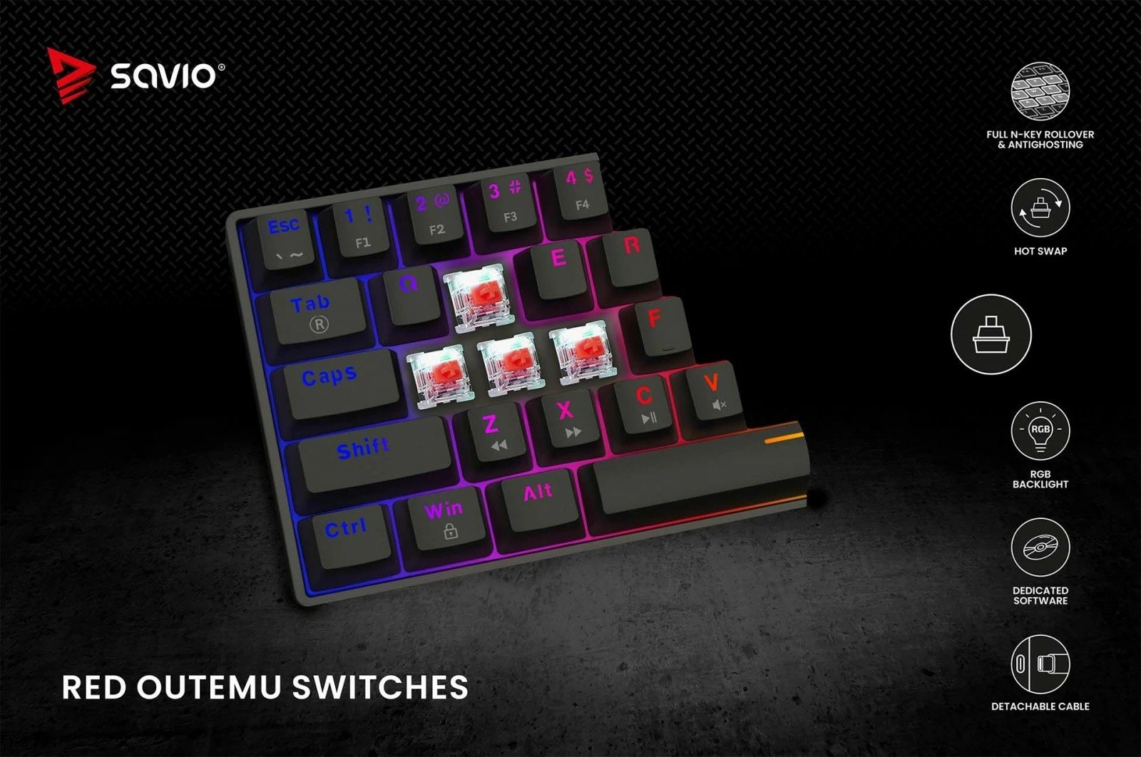 Tastierë mekanike Savio Blackout X2, OUTEMU Red, 60%, me ndriçim ARGB, e zezë