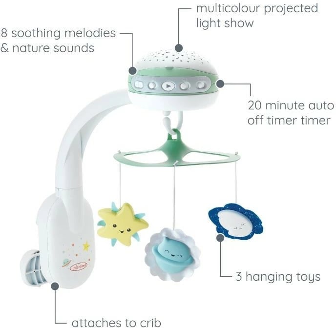 Karusel muzikor B-kids Infantino 3-në-1, projektor, plastikë, Blu/Gjelbër/E Bardhë/E Verdhe