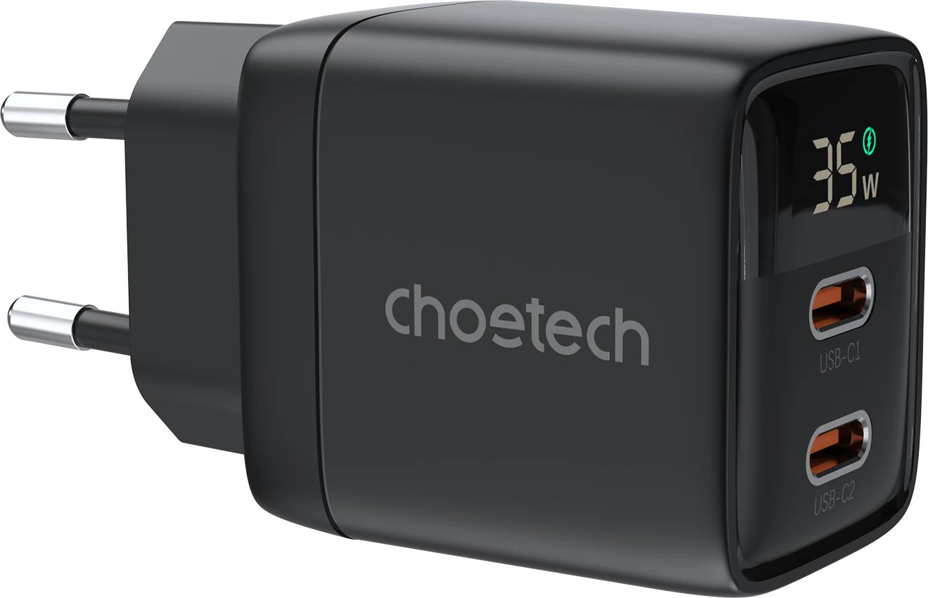 Karikues muri Choetech PD6051, 35W, 2x USB-C, me ekran, zi