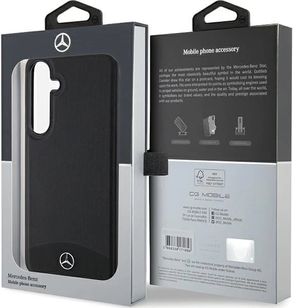 Mbështjellës Mercedes Leather Textured & Plain MagSafe për Samsung Galaxy S24+, i zi