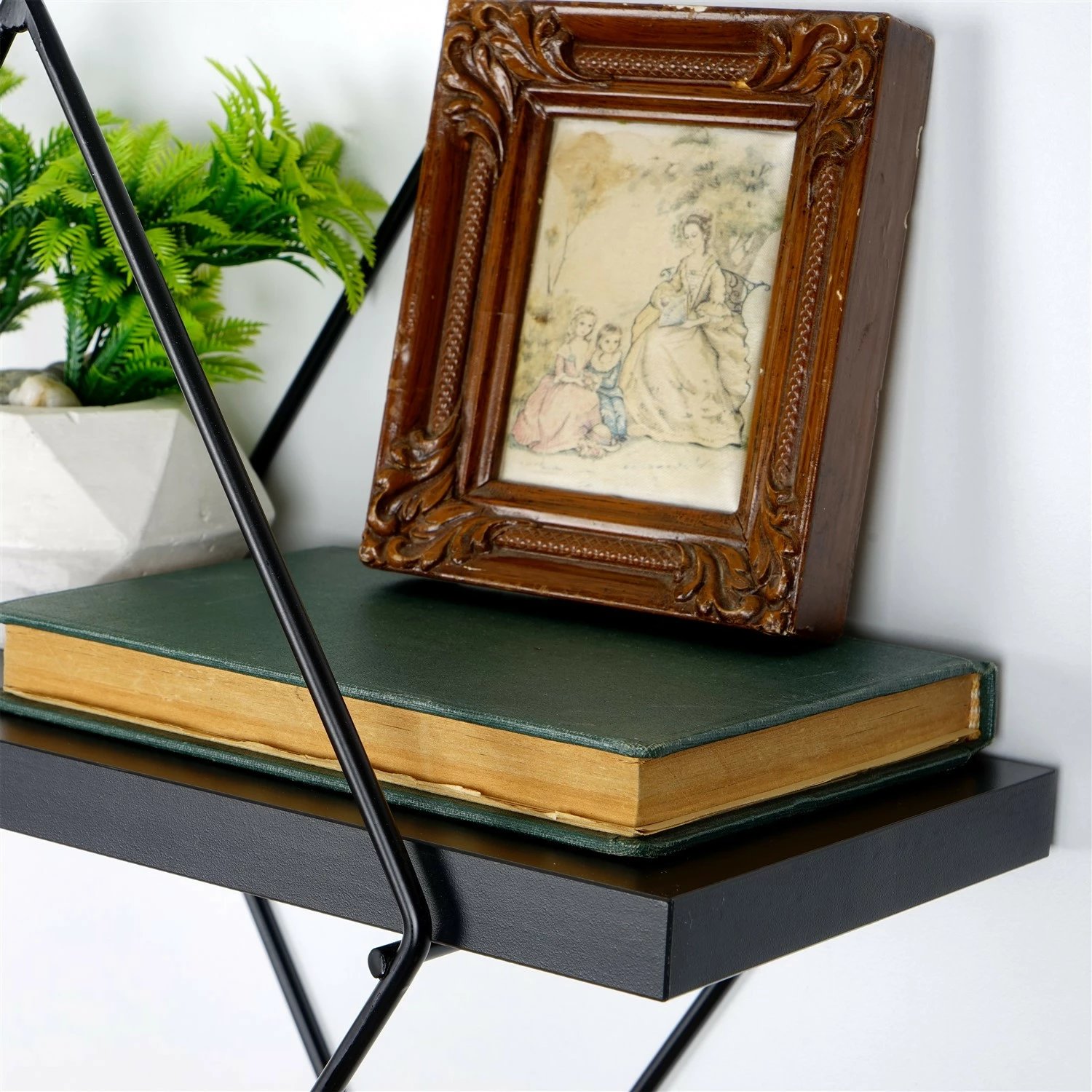 Raft dekorativ metalik për mur, Hanah Home, Wr058, 2 copë, ngjyrë e zezë