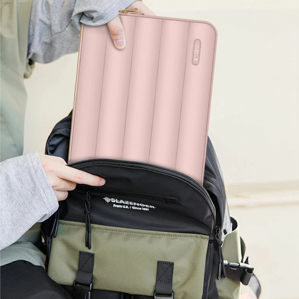 Kasë laptopi Tech-Protect Puffy 13-14 inç me çantë aksesorësh, Rozë
